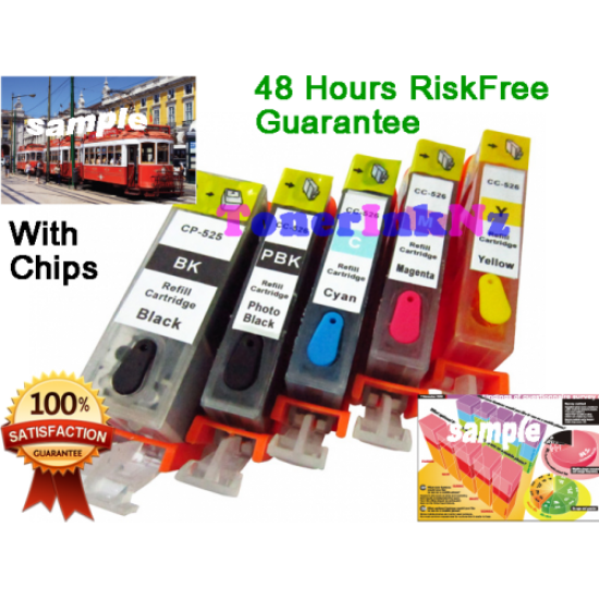 PGI525 CLI526 Refillable RiskFree 2BK+C+M+Y Canon PGI525 CLI526 Refillable RiskFree 2BK+C+M+Y Canon