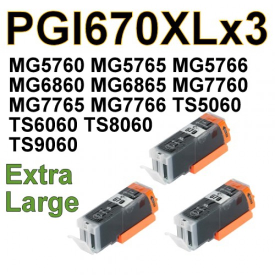 PGI670XL PGI670 XL BK ink cartridges x3 compatible PGI670XL PGI670 XL BK ink cartridges x3 compatible