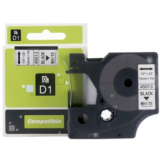 Dymo D1 Labelling Tape 45013 12mm Black on White compatible Dymo D1 Labelling Tape 45013 12mm Black on White compatible