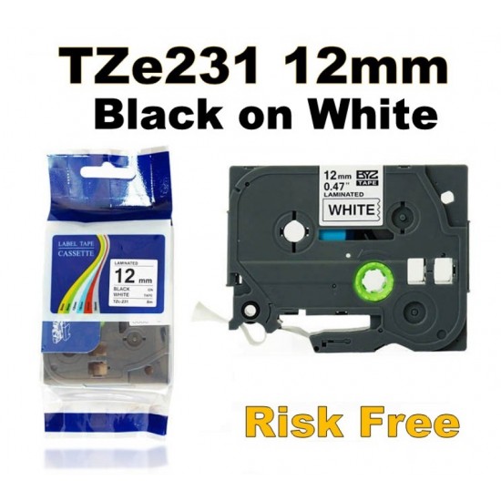 Brother TZe231 12mm Black Text On White Tape - 8 metres Tonerink Brand Brother TZe231 12mm Black Text On White Tape - 8 metres Tonerink Brand